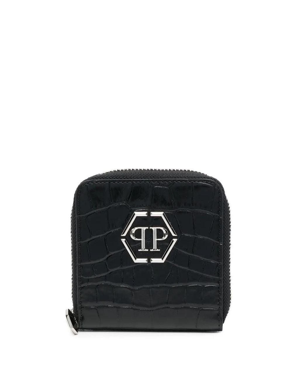 Philipp Plein Black Mini Crocodile-Embossed Leather Wallet