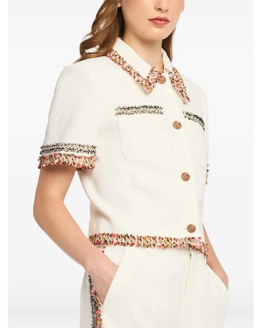 Cinq À Sept White Fringed Collared Jacket