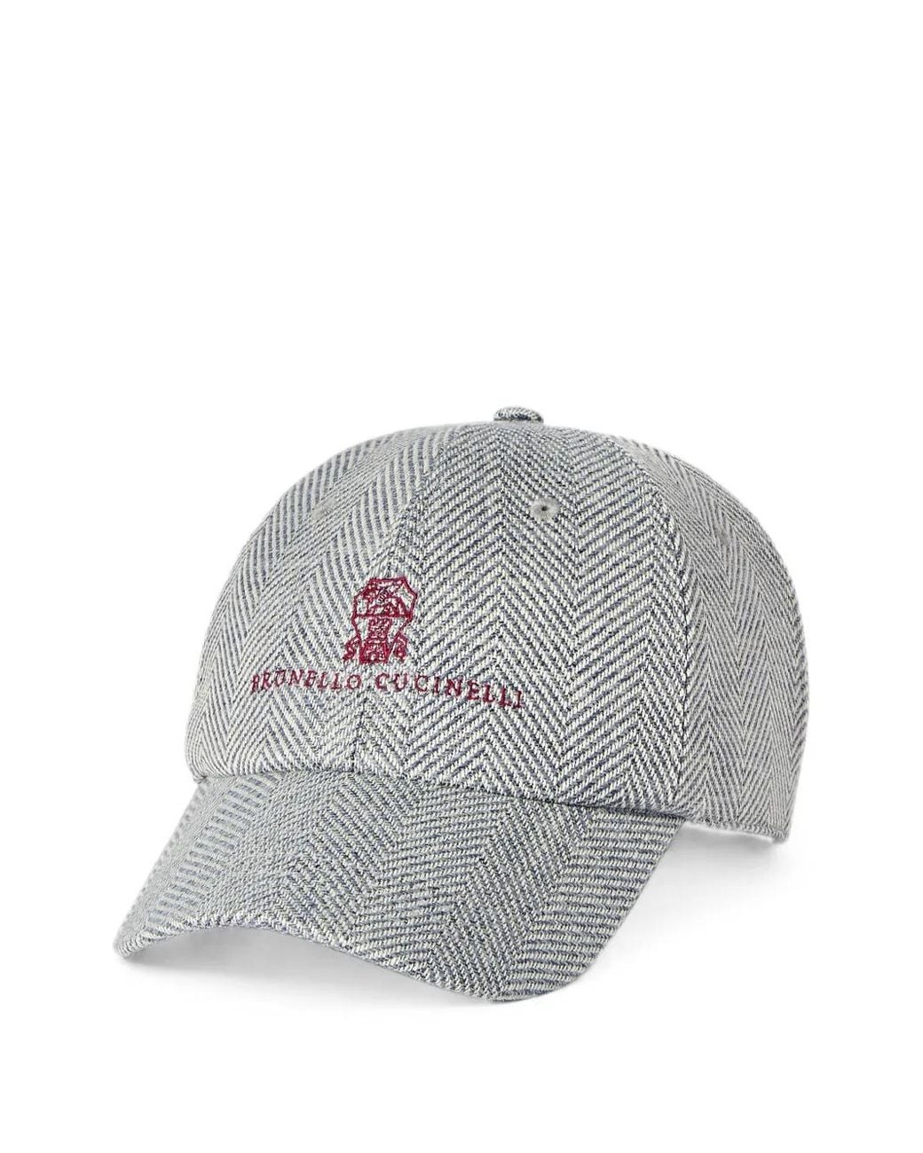 Brunello Cucinelli Gray Alpaca, Wool And Silk Chevron Baseball Cap With Embroidered-Logo for men