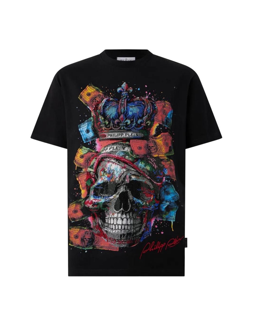 Philipp Plein Black Round Neck Skull T-Shirt for men