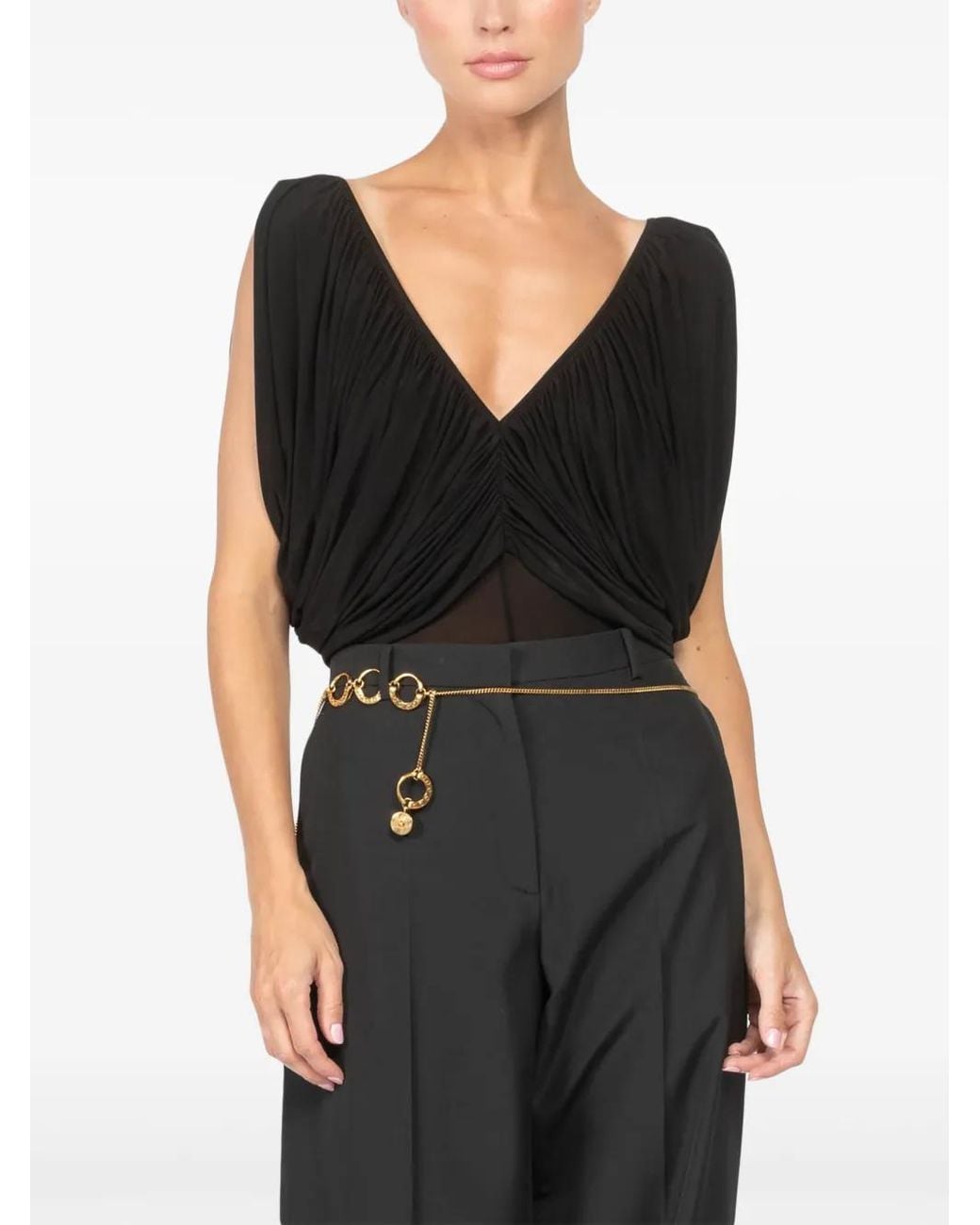 Magda Butrym Black Ruched Cupro-Blend Bodysuit