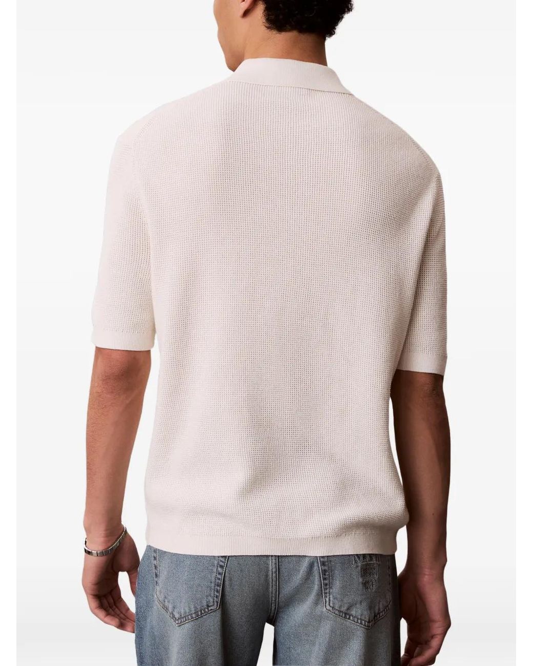 Calvin Klein White Waffle-Knit Polo Shirt for men