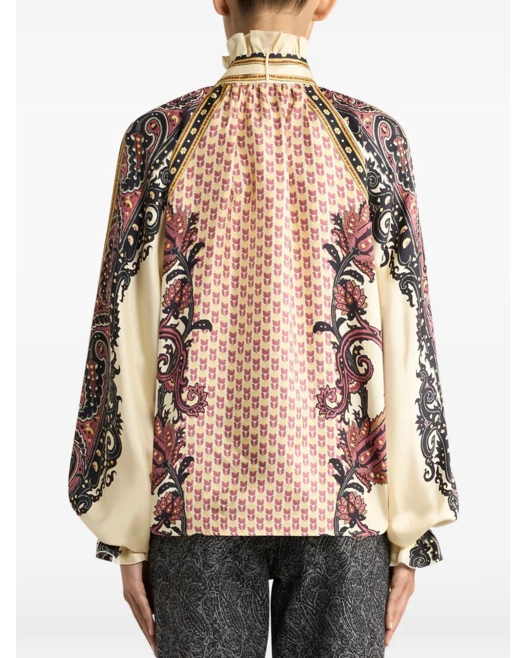 Etro Pink Silk Twill Blouse With Silk Scarf And Floral Geometric Motif