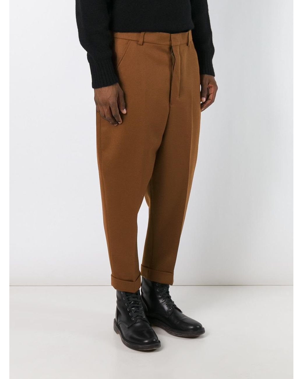Ami Paris Oversized Carrot Fit Trousers in Brown for Men | Lyst