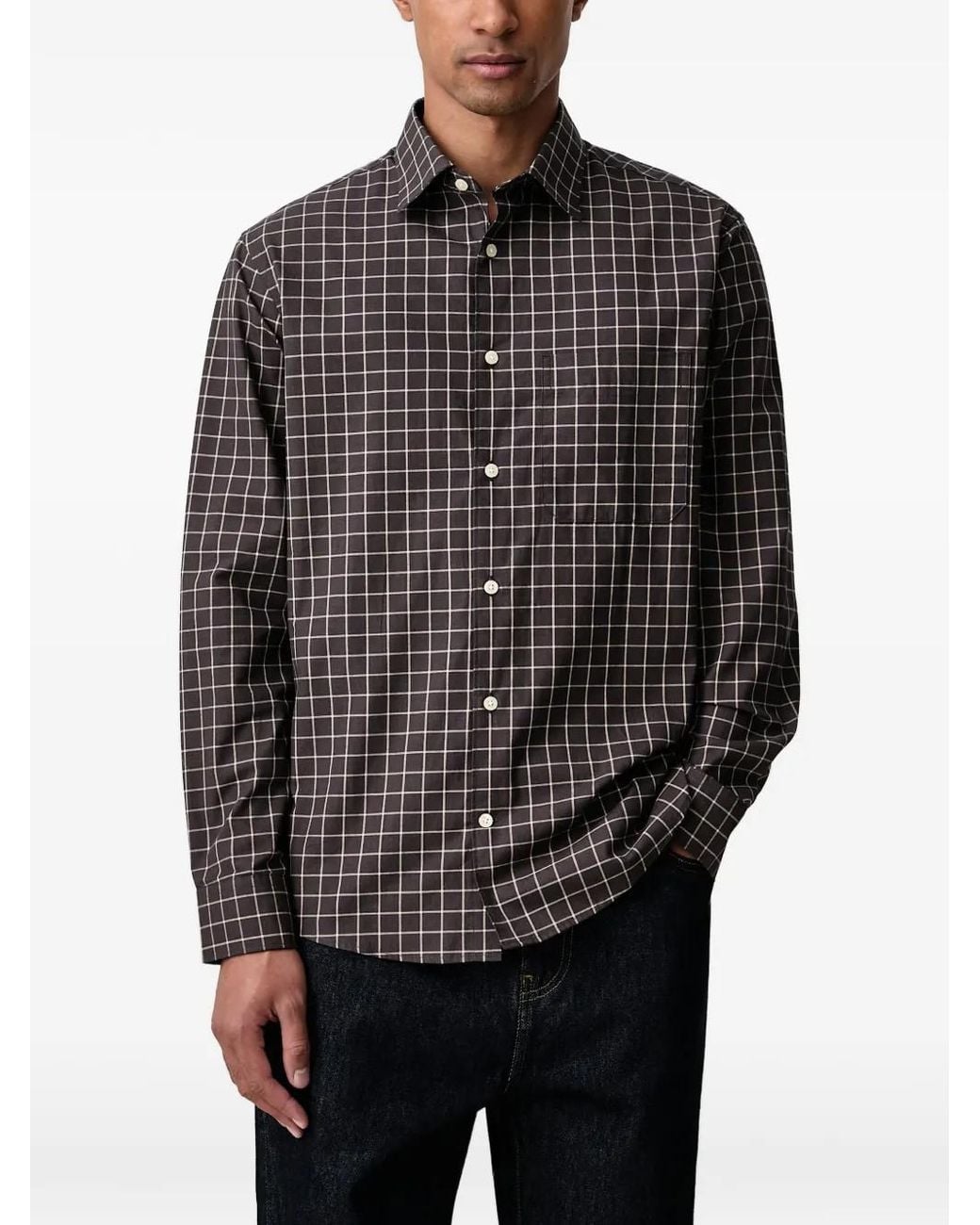 Lindbergh Gray Grid-Check Chest-Pocket Shirt for men