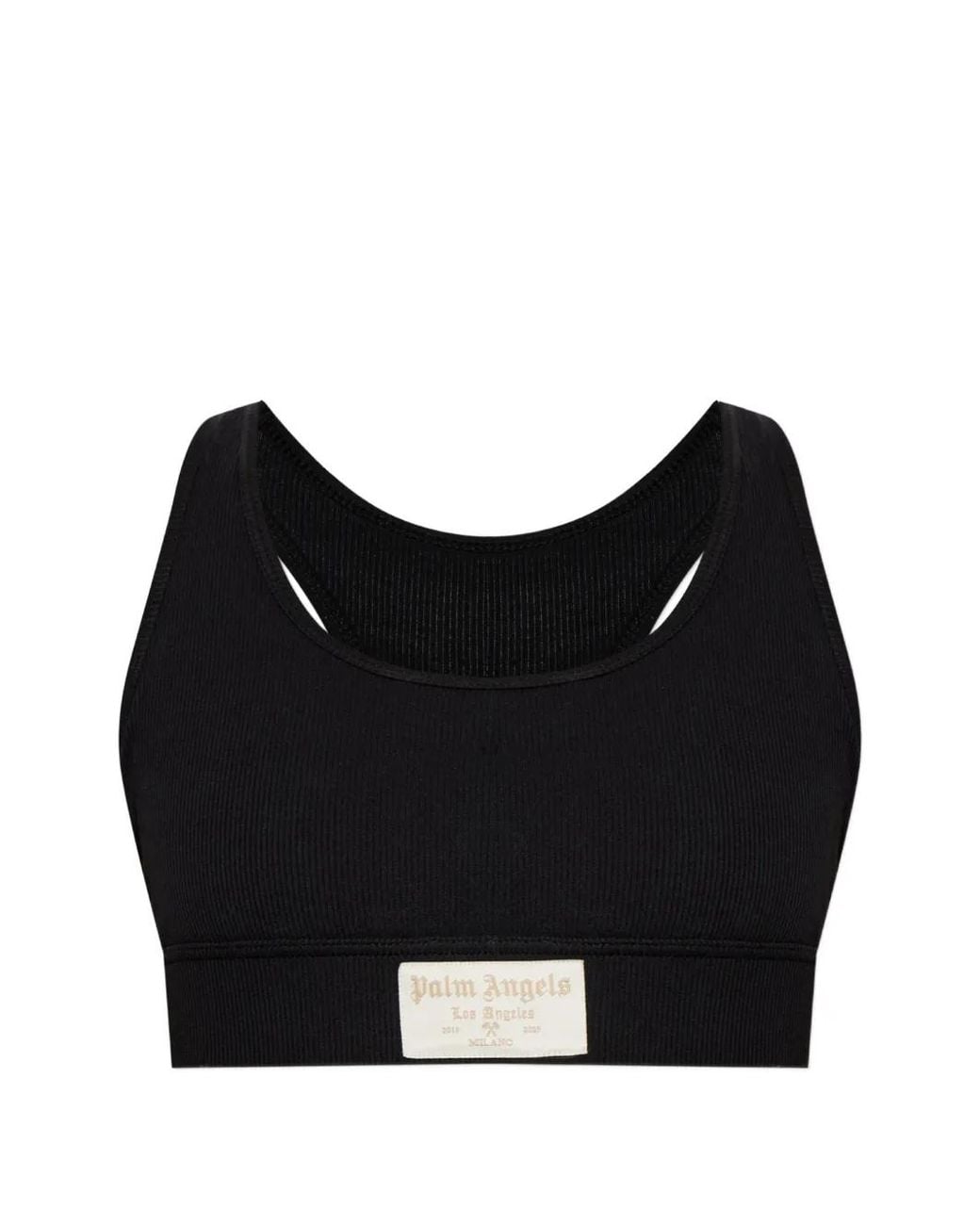 Palm Angels Black Ribbed Logo-Patch Bra