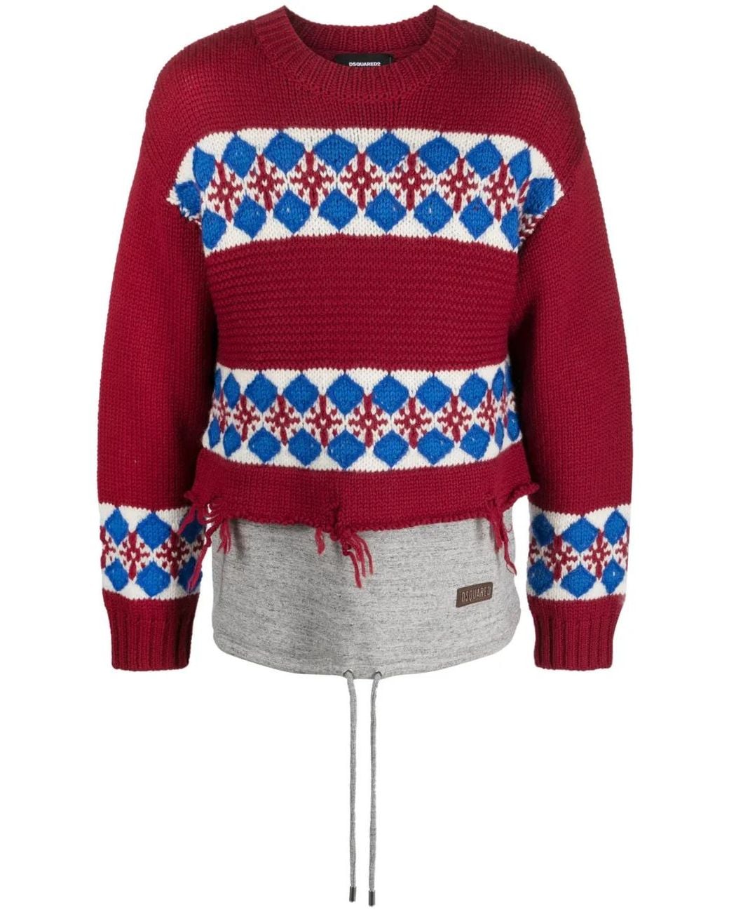 DSquared² Red Distressed-Finish Wool Jumper for men