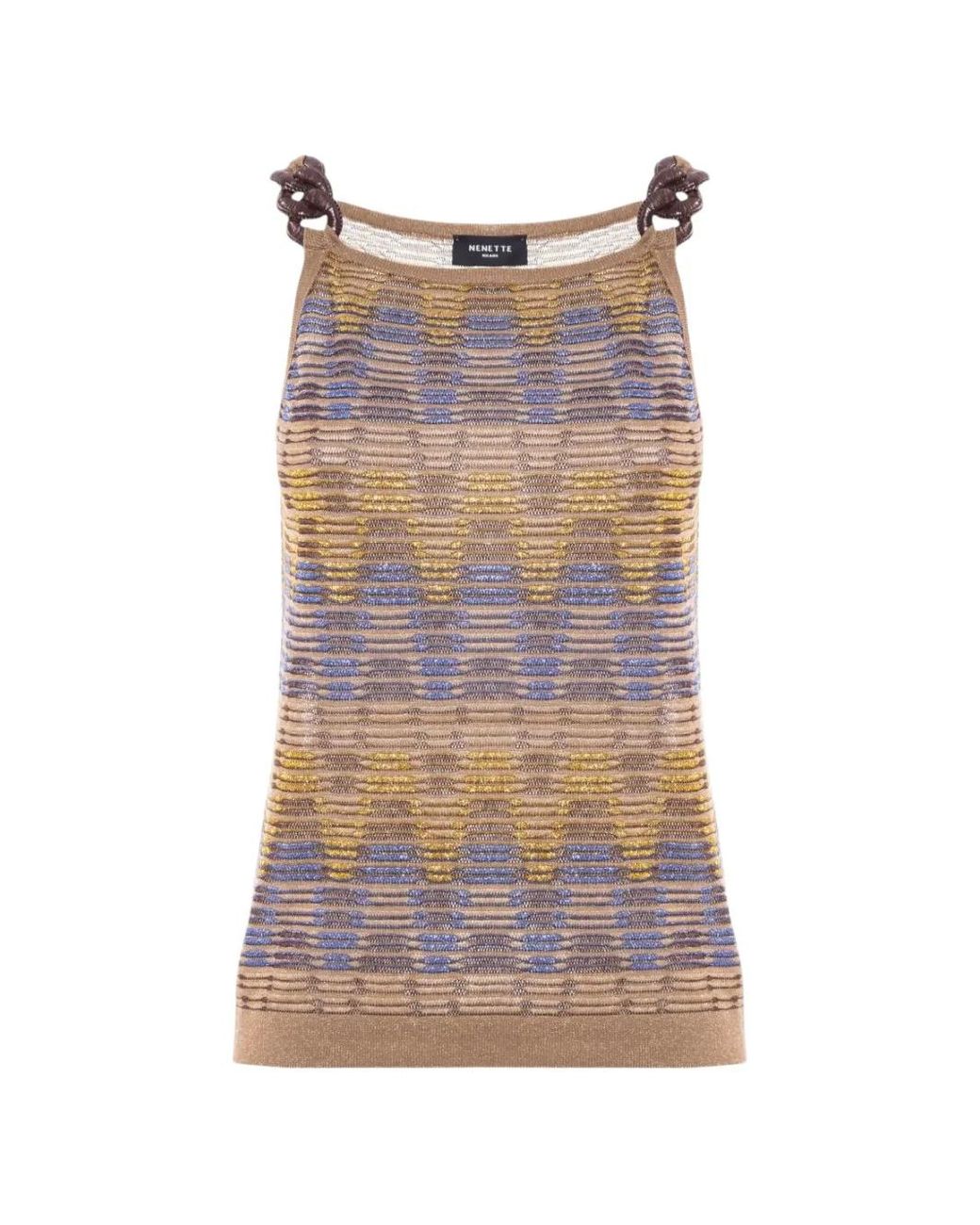 Nenette Brown Geometric-Pattern Knot-Detail Top