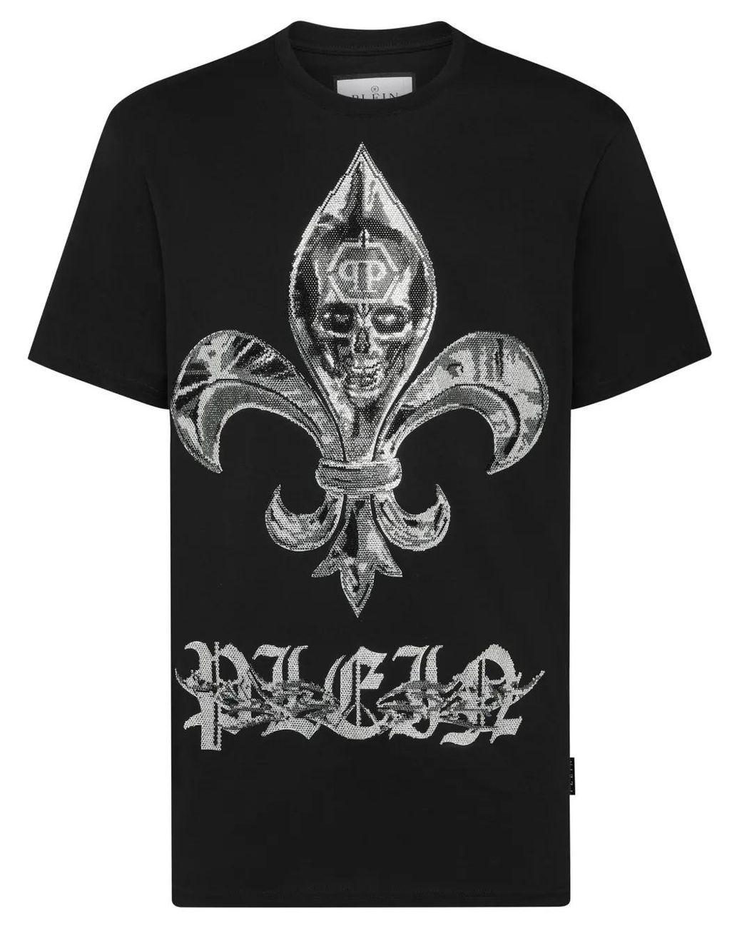 Philipp Plein Black Chrome-Print Round-Neck T-Shirt for men
