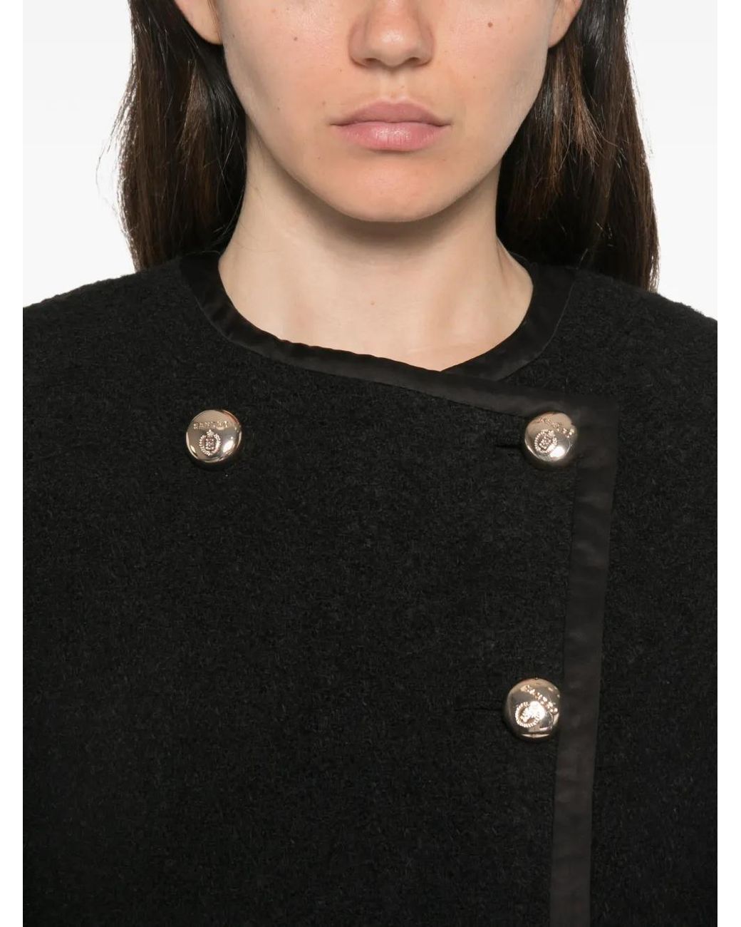 Sandro Black Button-Up Round-Collar Coat