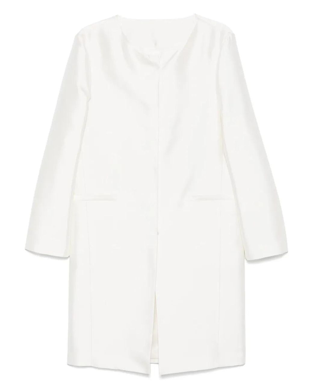 Totême White Collarless Silk Coat