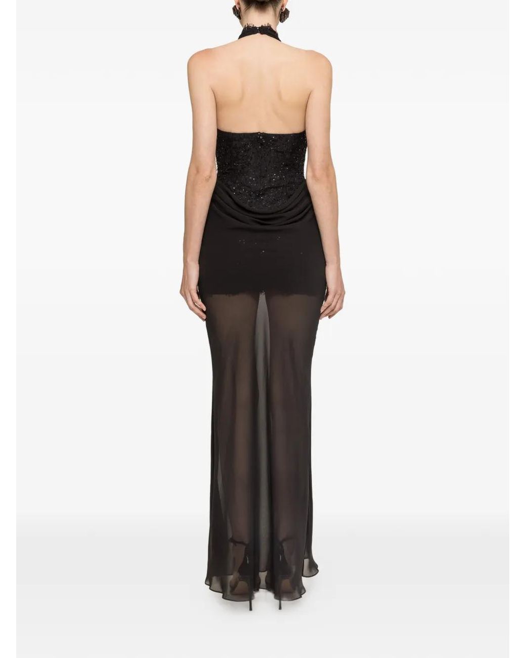Nissa Black Robe Longue À Ornements De Sequins