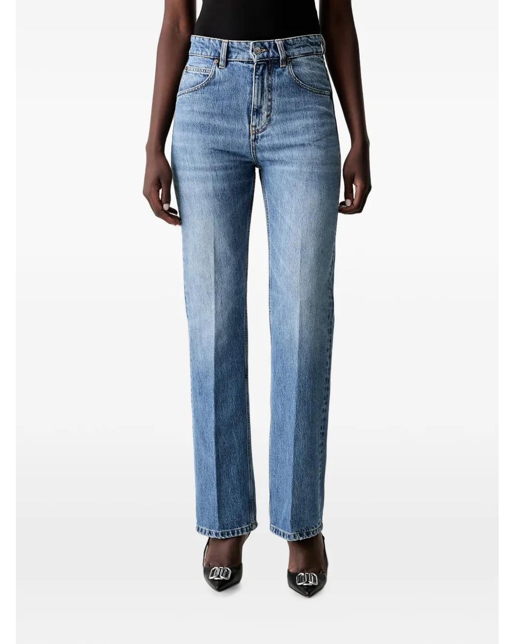 Victoria Beckham Blue Pressed-Crease Straight-Leg Jeans