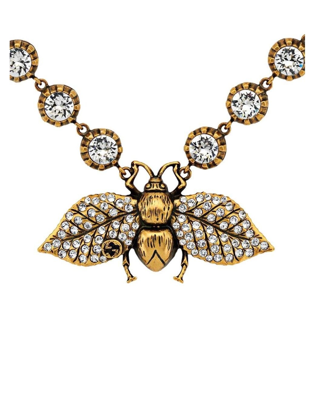 Gucci Crystal Embellished Bee Necklace in Metallic Lyst