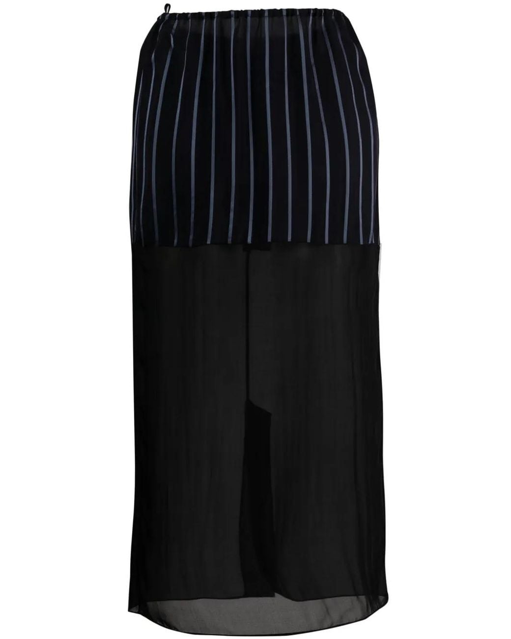 Gauchère Black Striped Sheer Midi Skirt