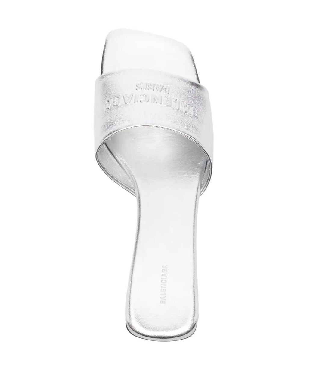 Balenciaga White Tone Metallic Leather Slip-Ons Sandal