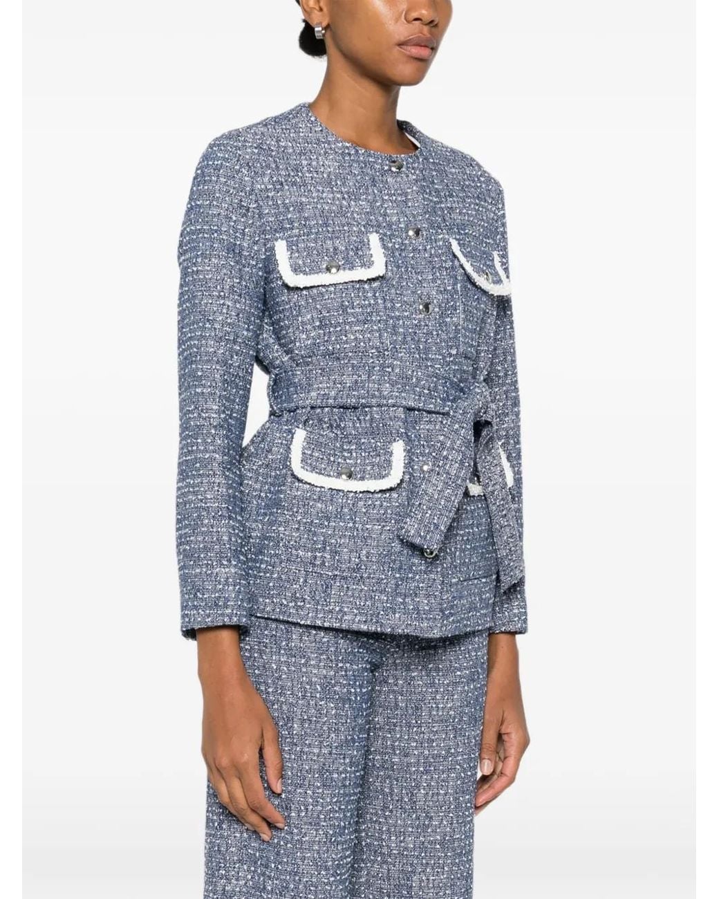 Maje Blue 4-Pocket Tweed Jacket