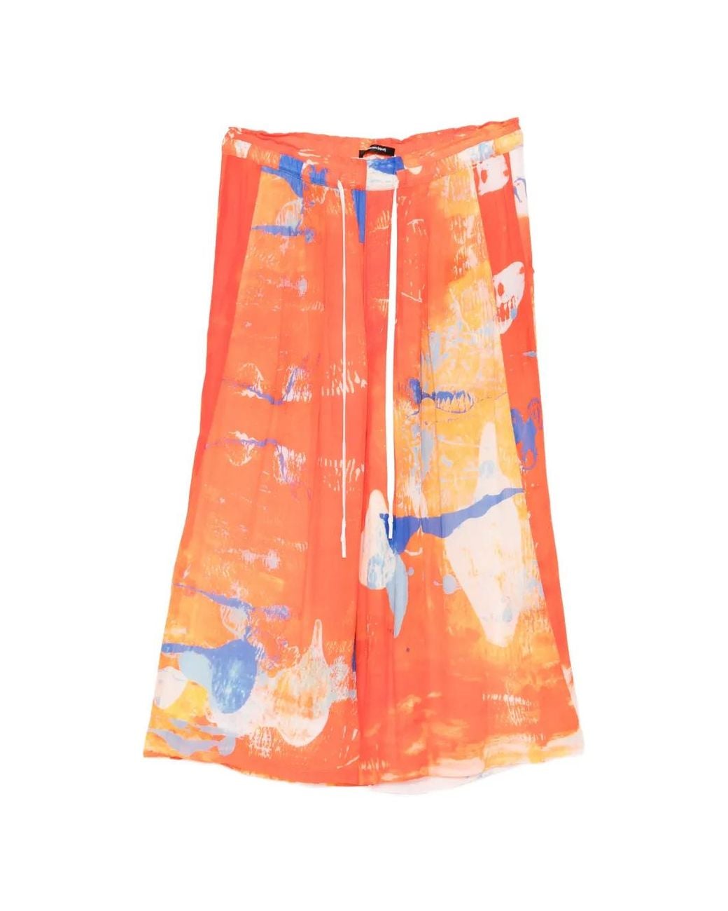 Nude:mm Orange Abstract-Print Wide-Leg Trousers for men