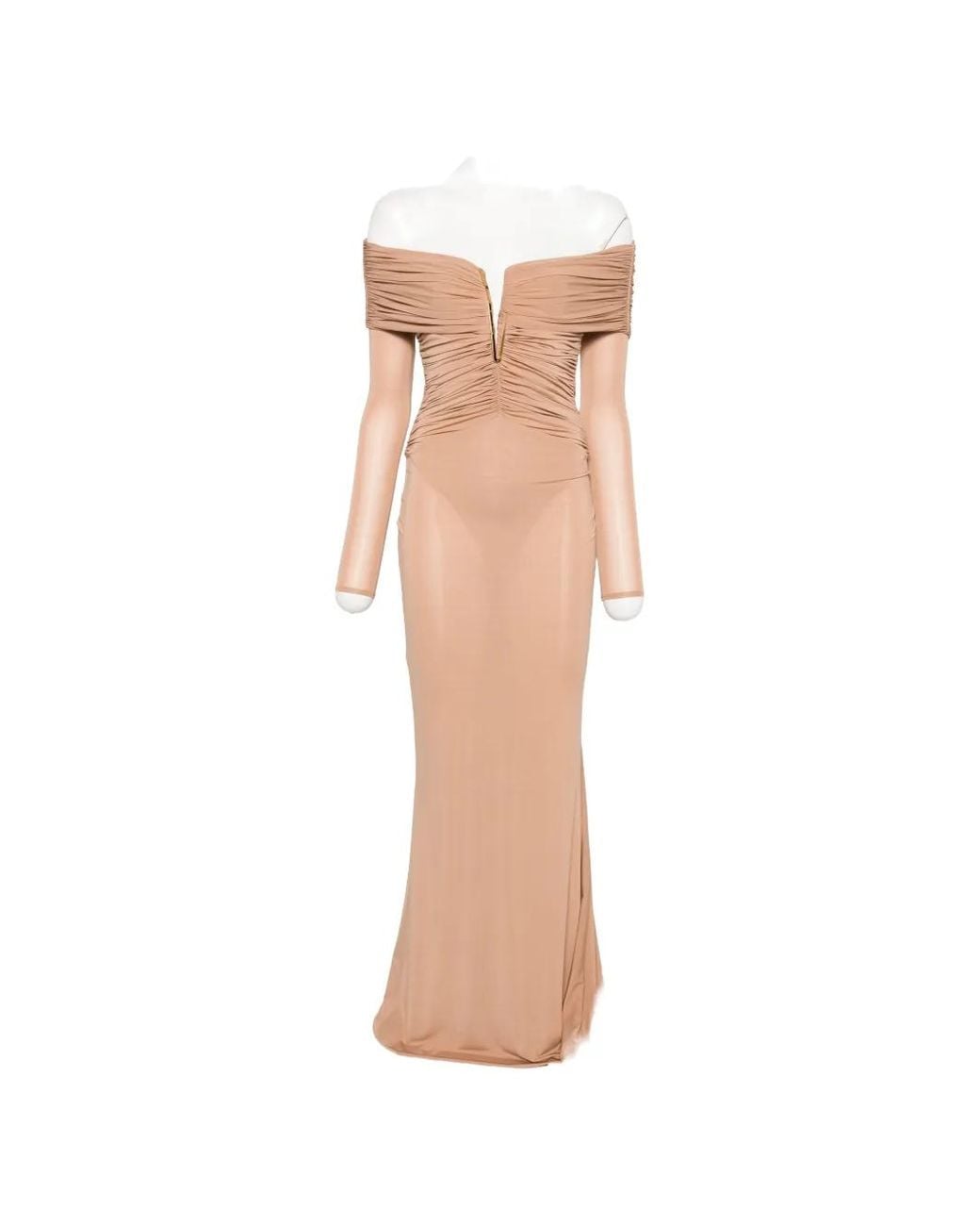 Elisabetta Franchi White Ruched Off-Shoulder Maxi Dress