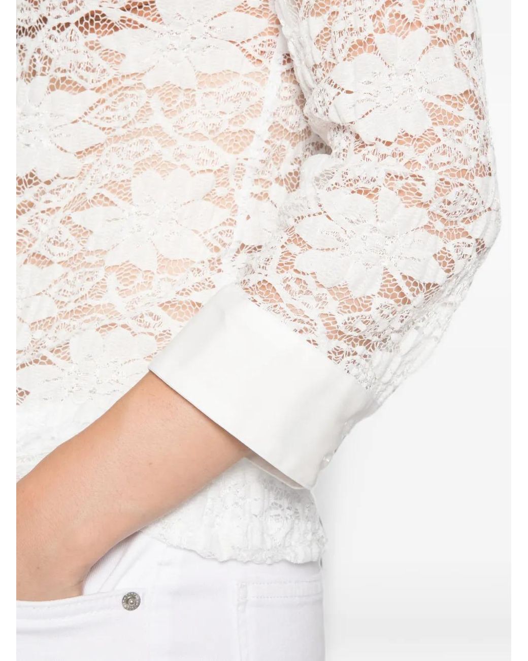 Andiata White Chemise À Fleurs En Dentelle