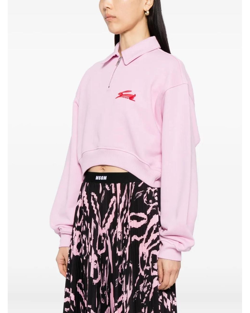MSGM Pink Logo-Embroidered Top
