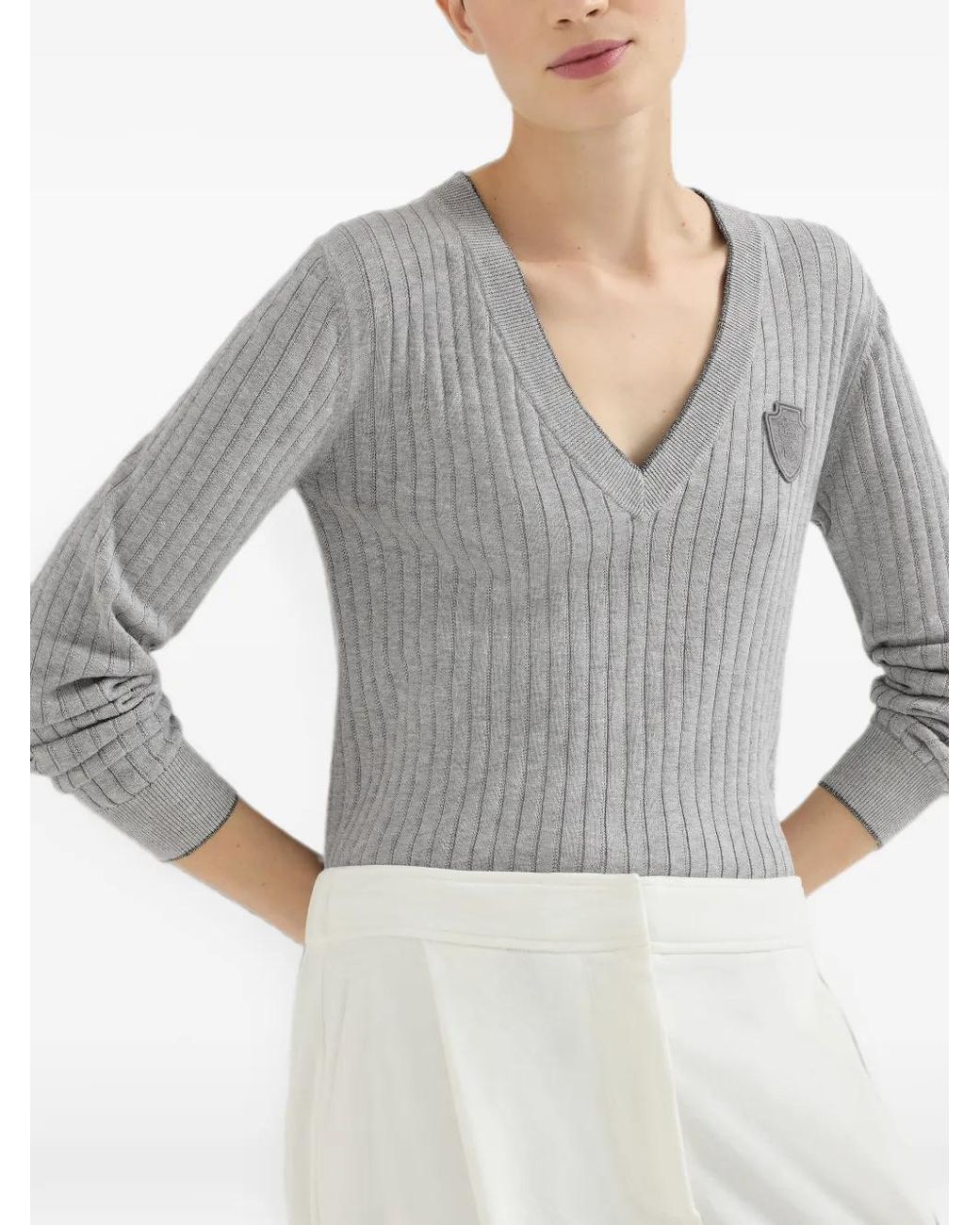 Brunello Cucinelli Gray Pull Côtelé En Coton Avec Logo