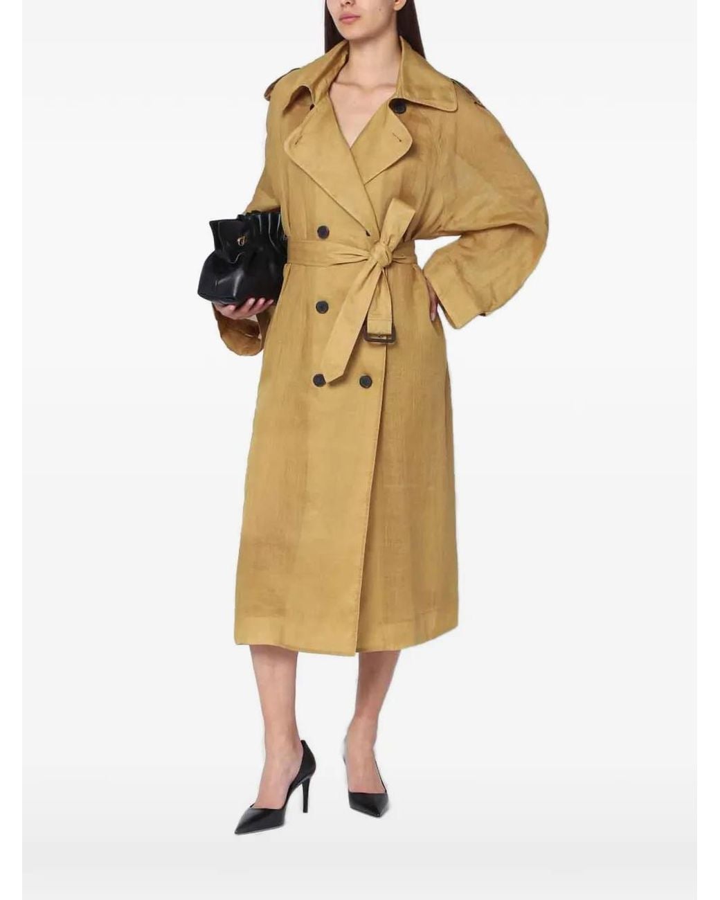Mark Kenly Domino Tan Natural Double-Breasted Ramie Trench Coat