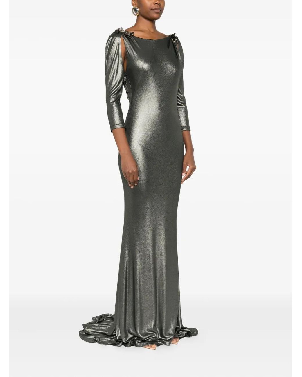 Gemy Maalouf Black Embellished Three-Quarter Sleeve Dress