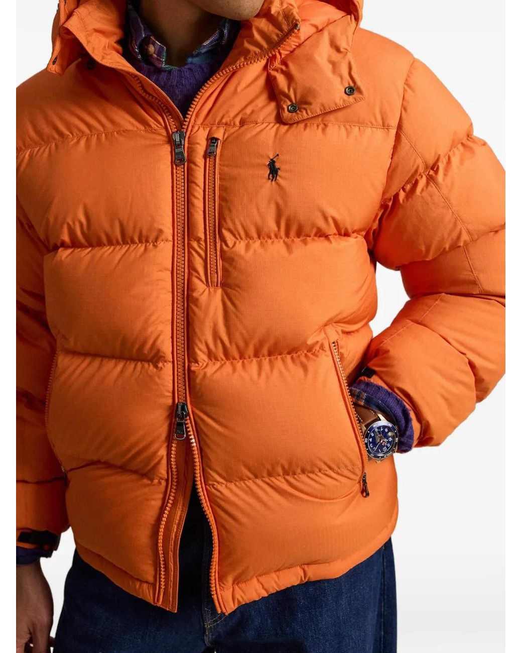 Polo Ralph Lauren Orange Quilted Hooded Jacket for men