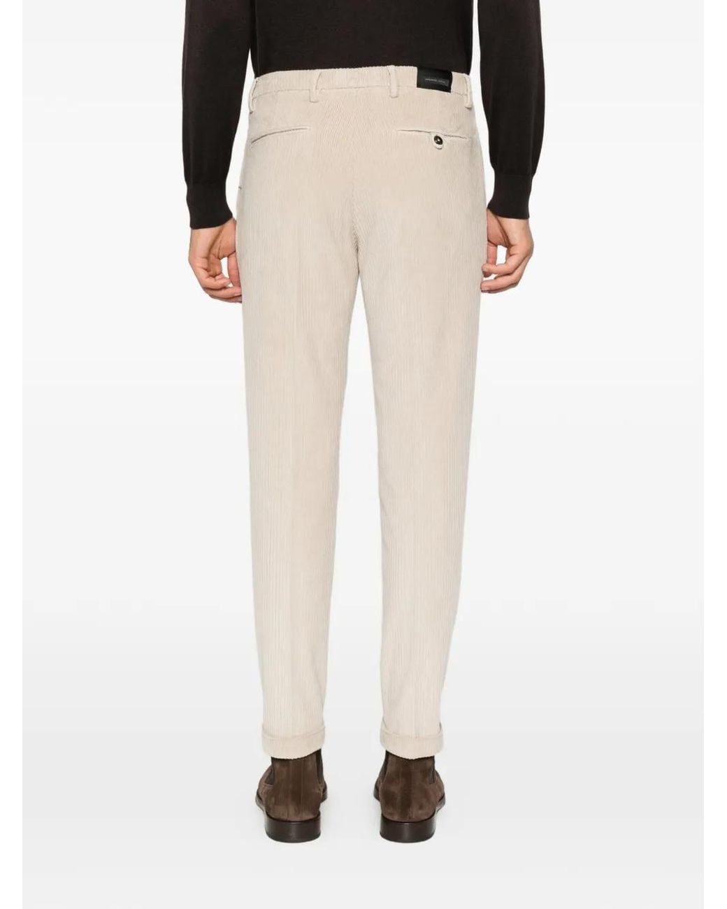 Michael Coal White Corduroy Pleated Trousers for men