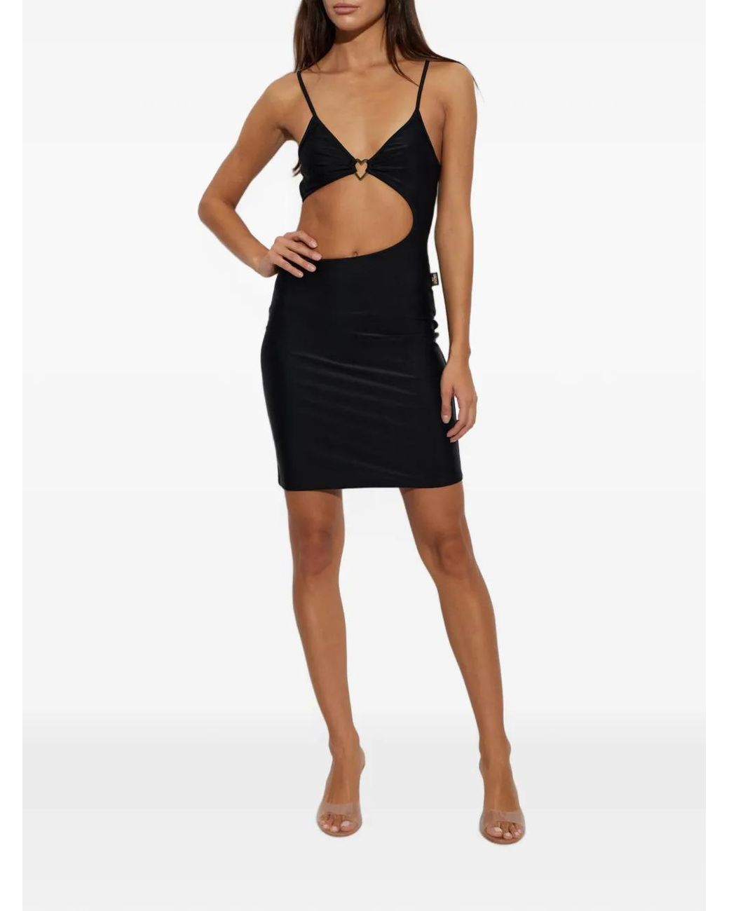 Moschino Black Heart-Detail Cutout Mini Beach Dress