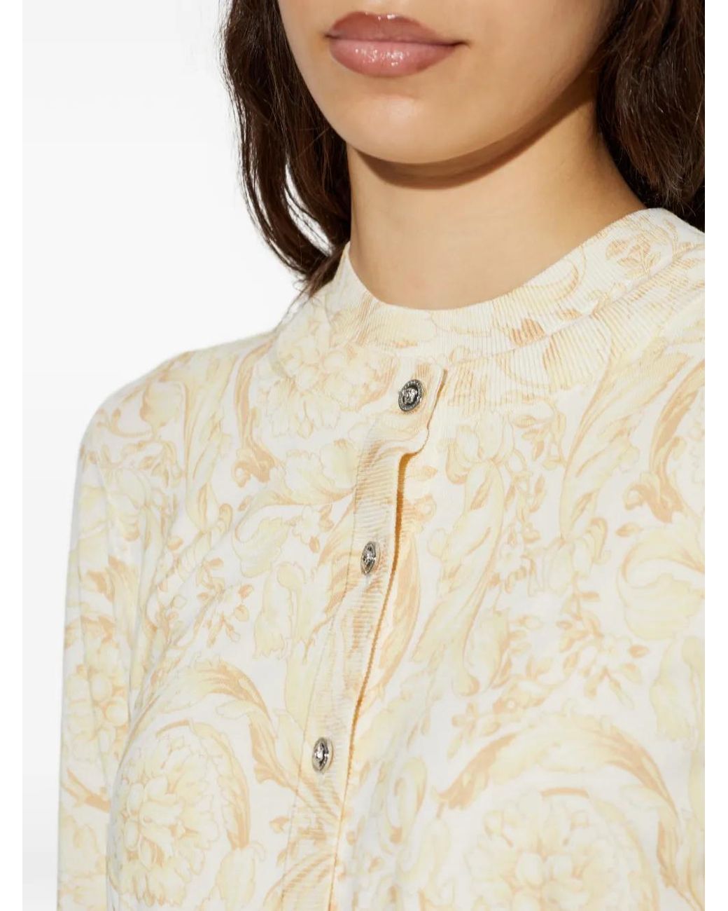 Versace White Printed Silk Knit Cardigan