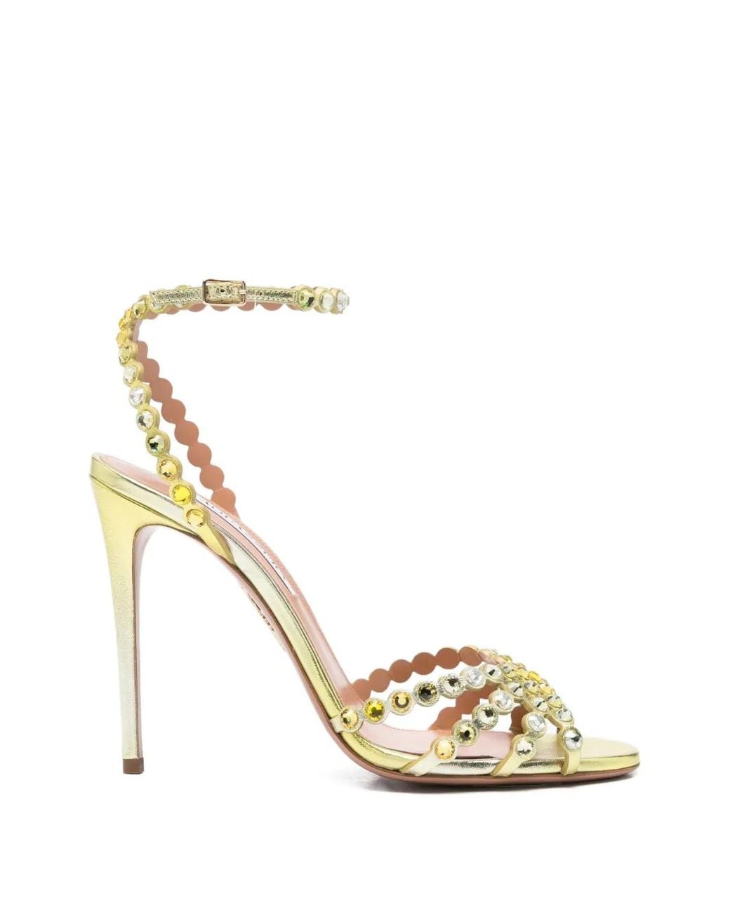 Aquazzura Tequila 105 Crystal-Embellished Metallic Leather Sandals