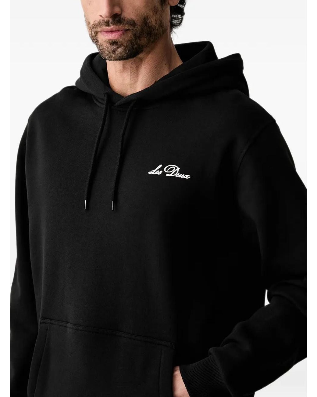 Les Deux Black Logo-Embroidered Drawstring Hoodie for men