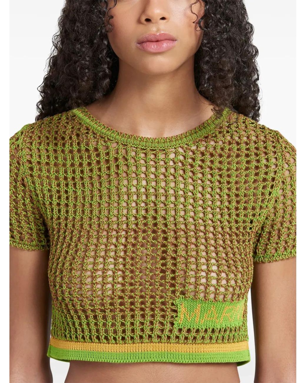 Marni Green Crochet-Knit Cropped Top