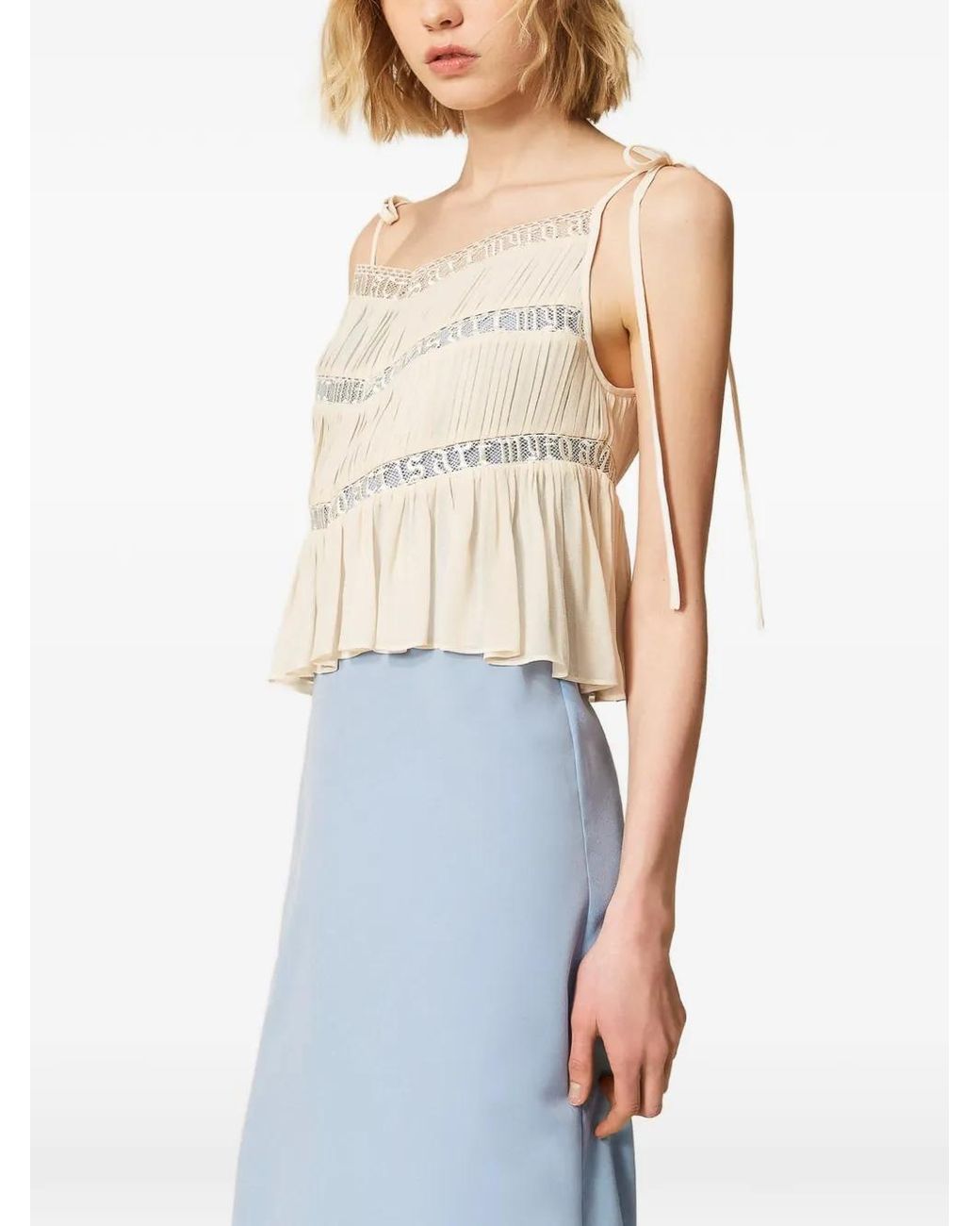 Twinset Blue Lace-Trim Midi Dress