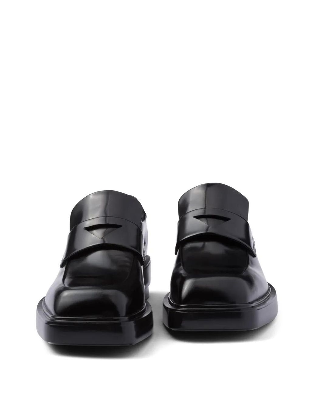 Prada Black Triangle-Patch Leather Loafers