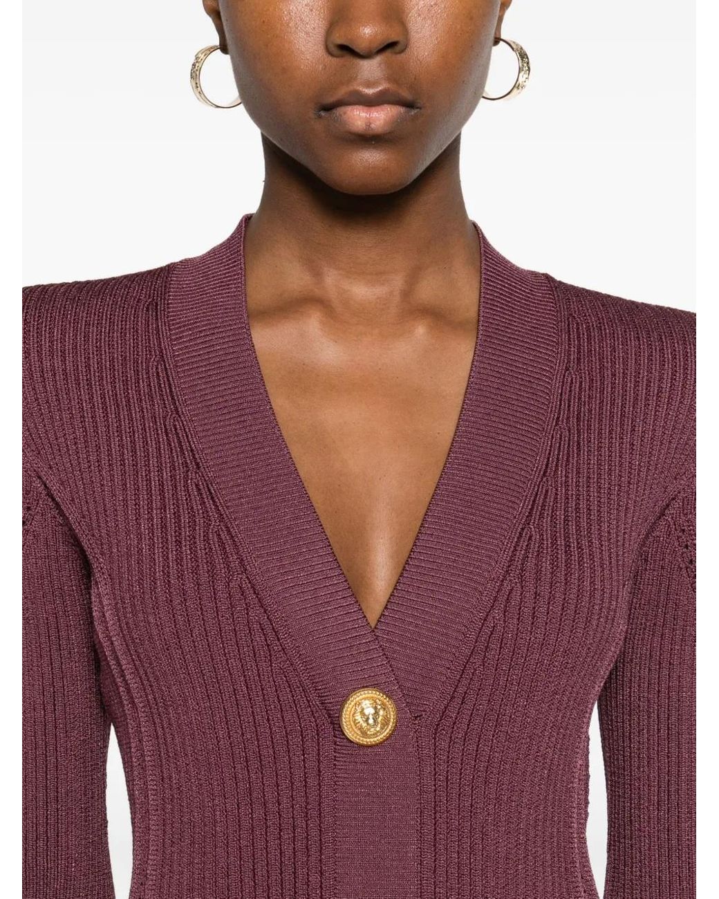 Balmain Vネック ミニドレス Red