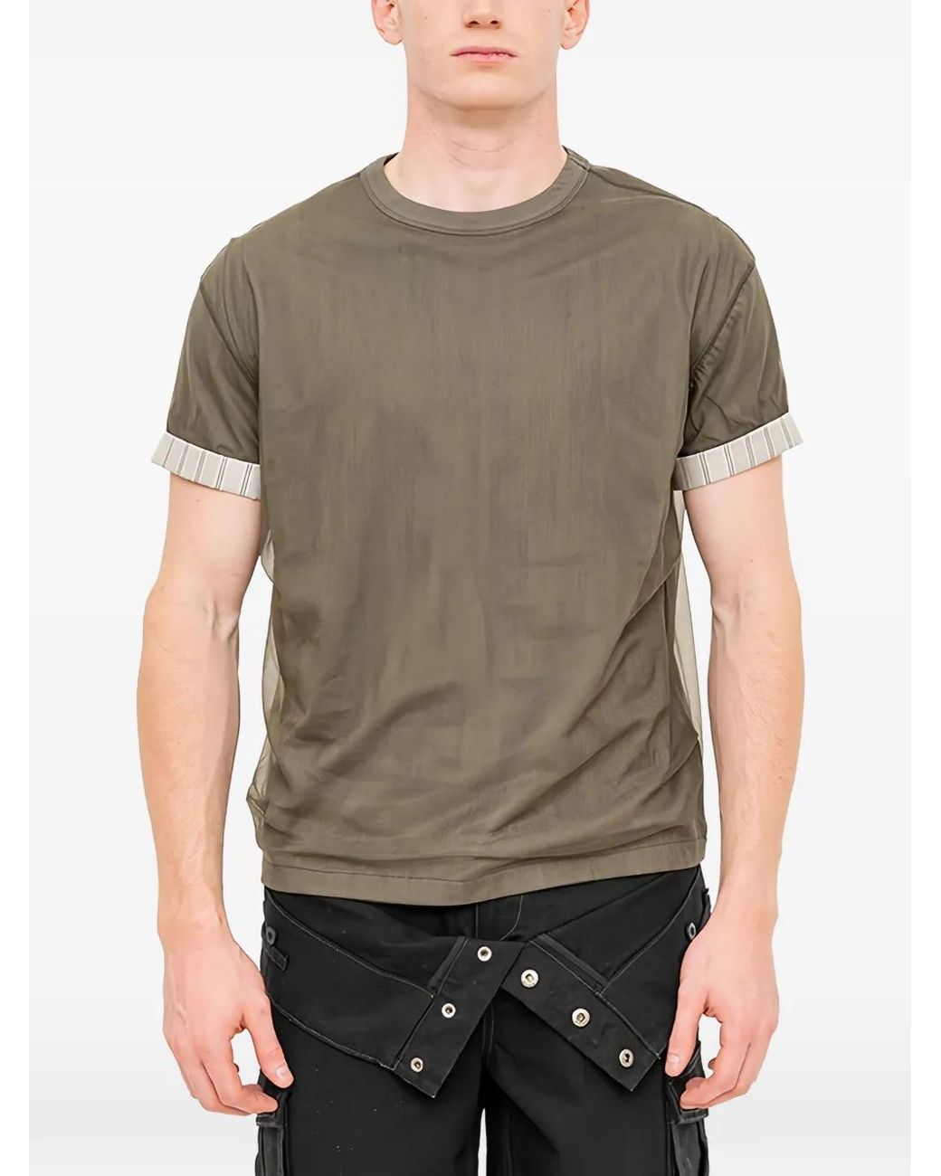 ANDERSSON BELL Gray Mesh-Overlay Roll-Up-Cuffs T-Shirt for men