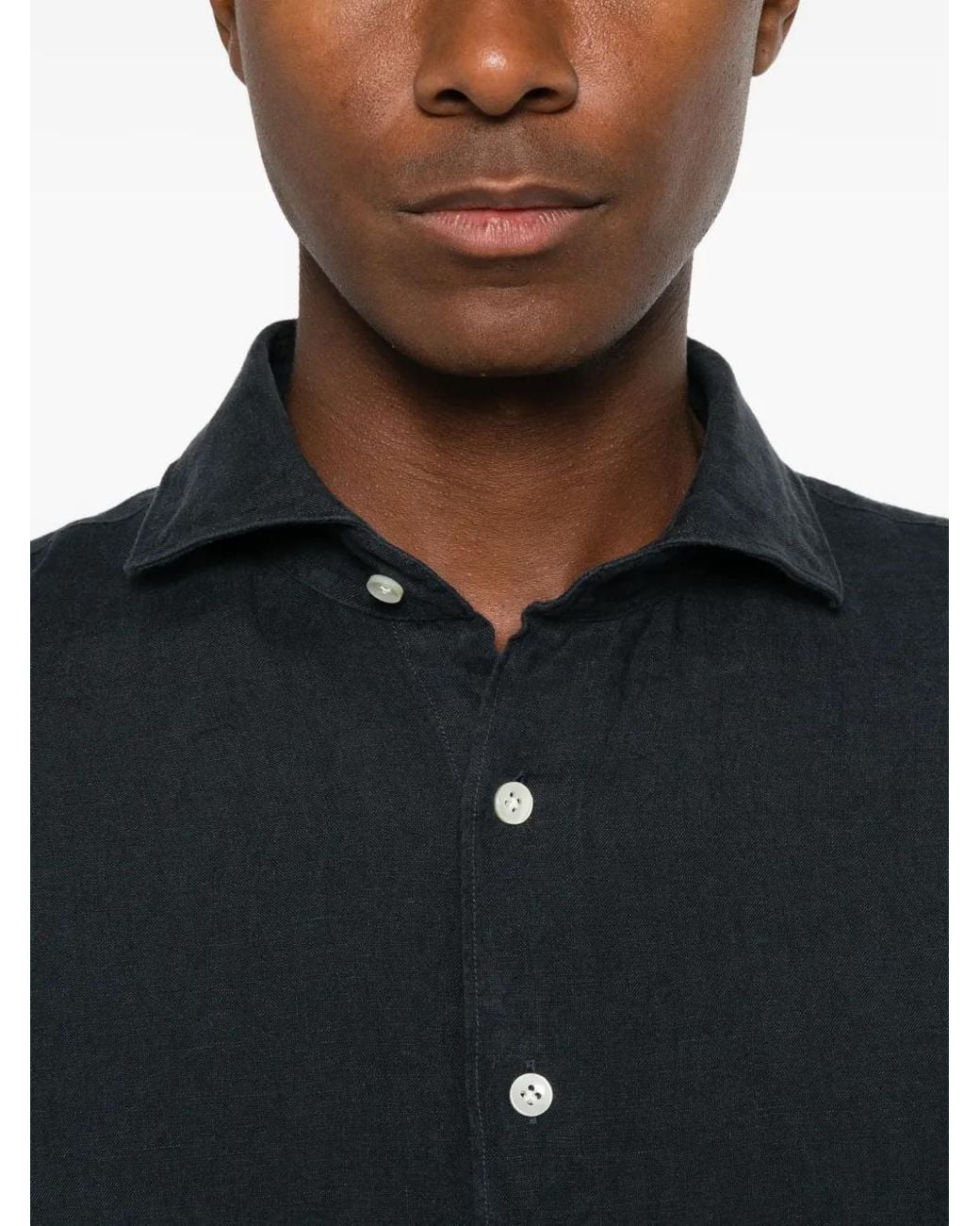 Profuomo Black Long-Sleeve Spread-Collar Shirt for men