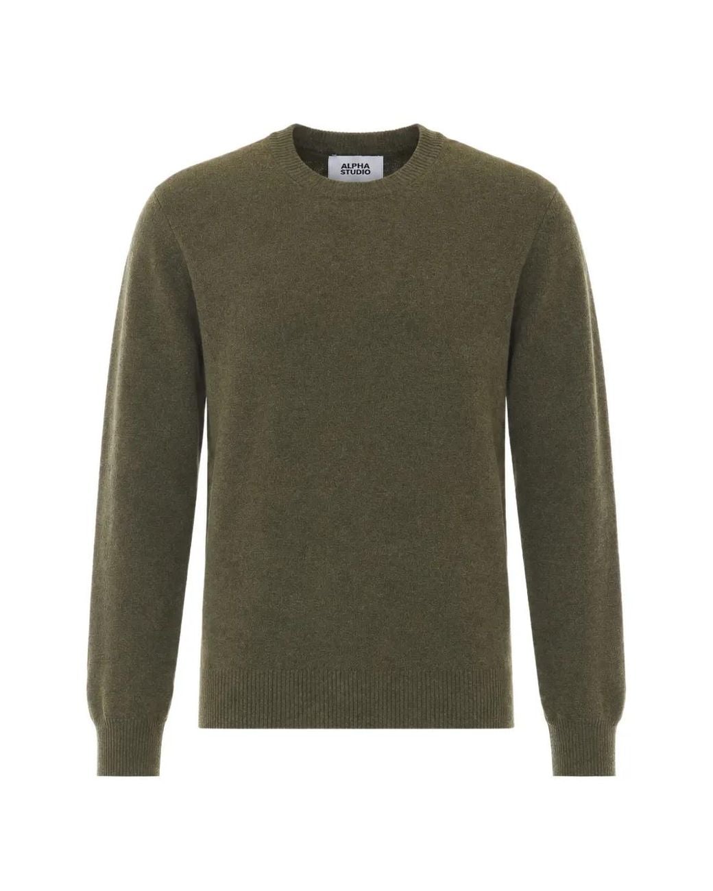 Alpha Studio Green Crew-Neck Wool Sweater for men