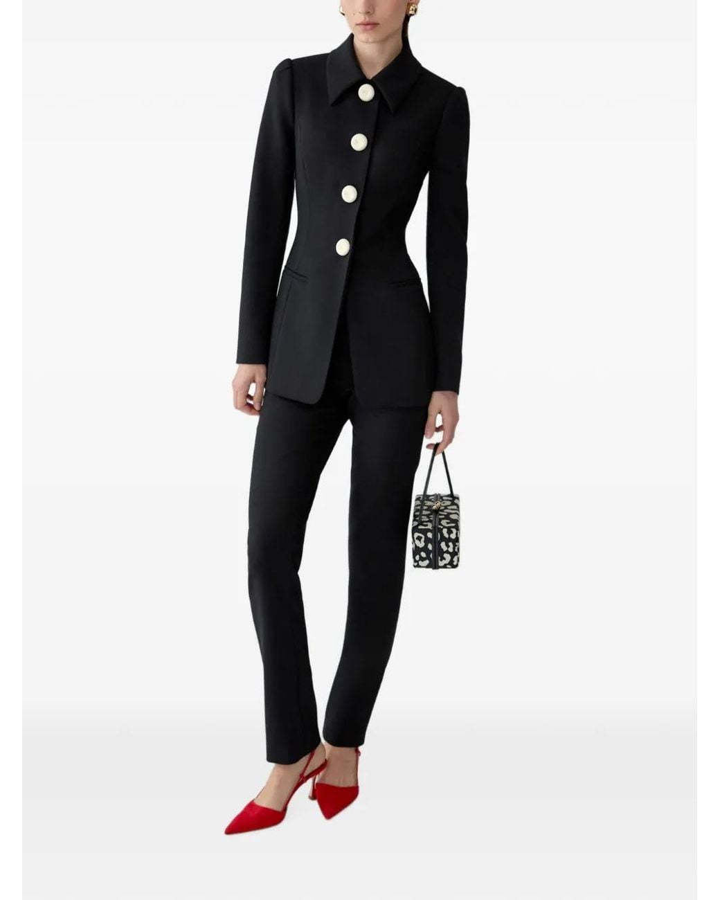 Carolina Herrera Black Point-Collar Button-Up Jacket