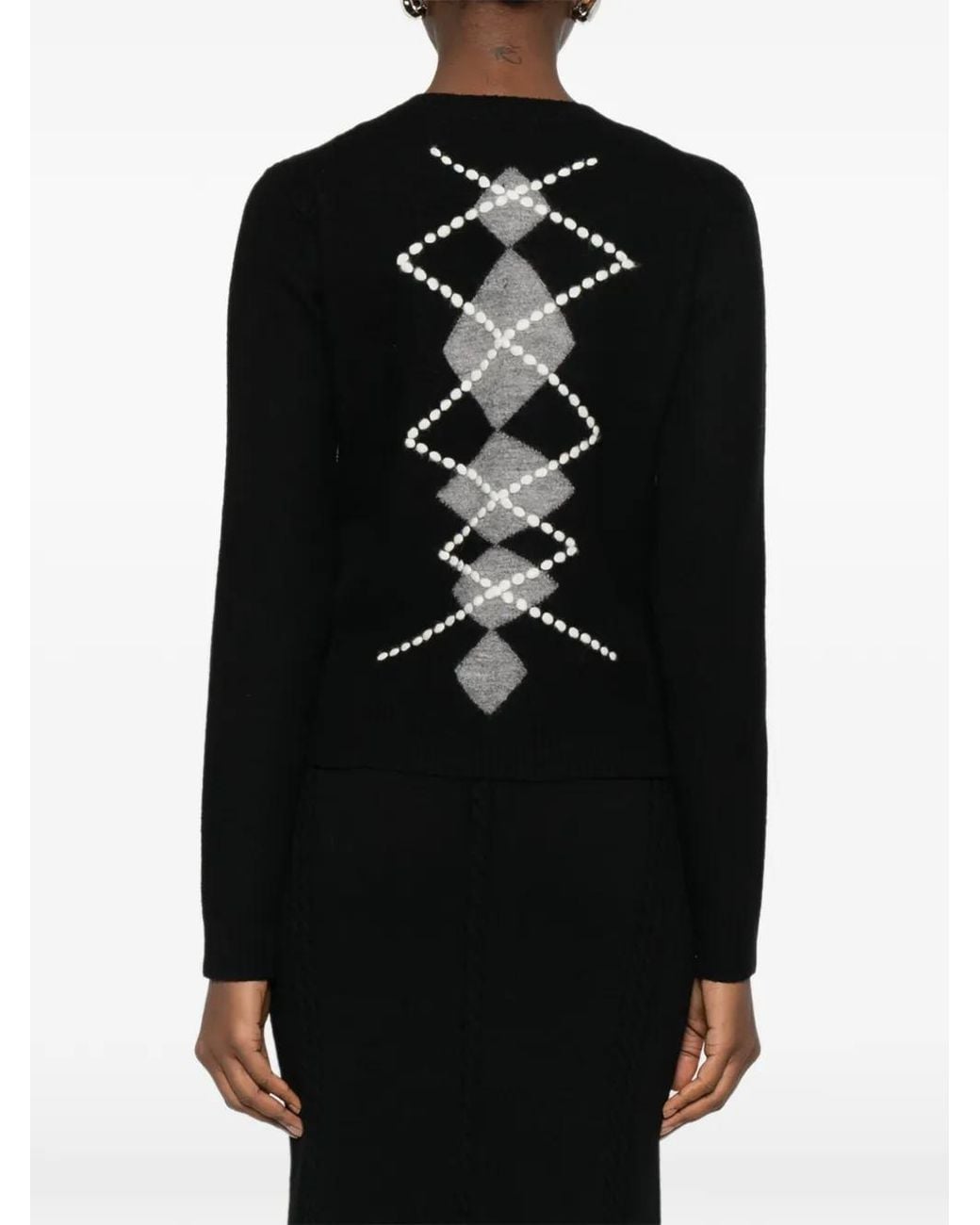Ermanno Scervino Black Argyle-Motif Cardigan
