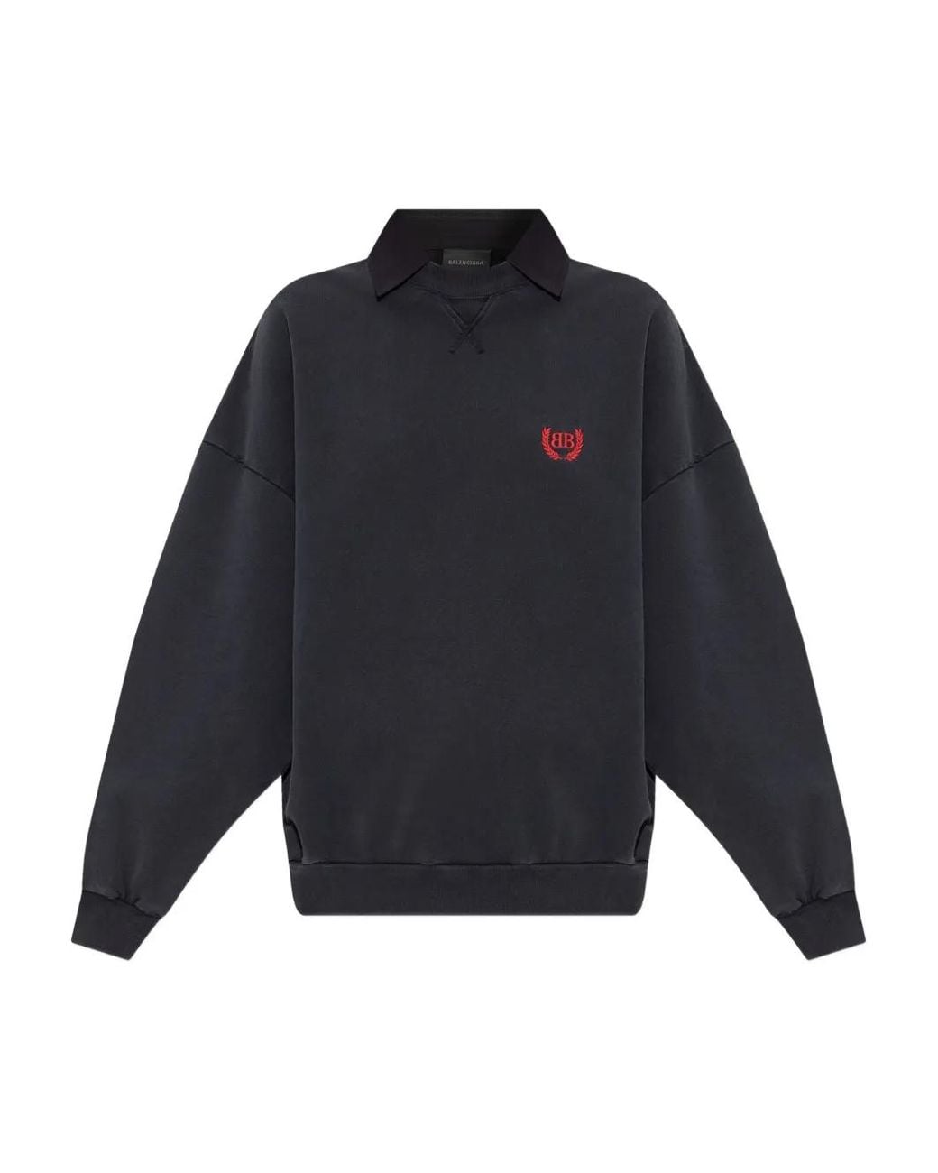 Balenciaga Blue Logo-Embroidered Polo-Collar Sweatshirt