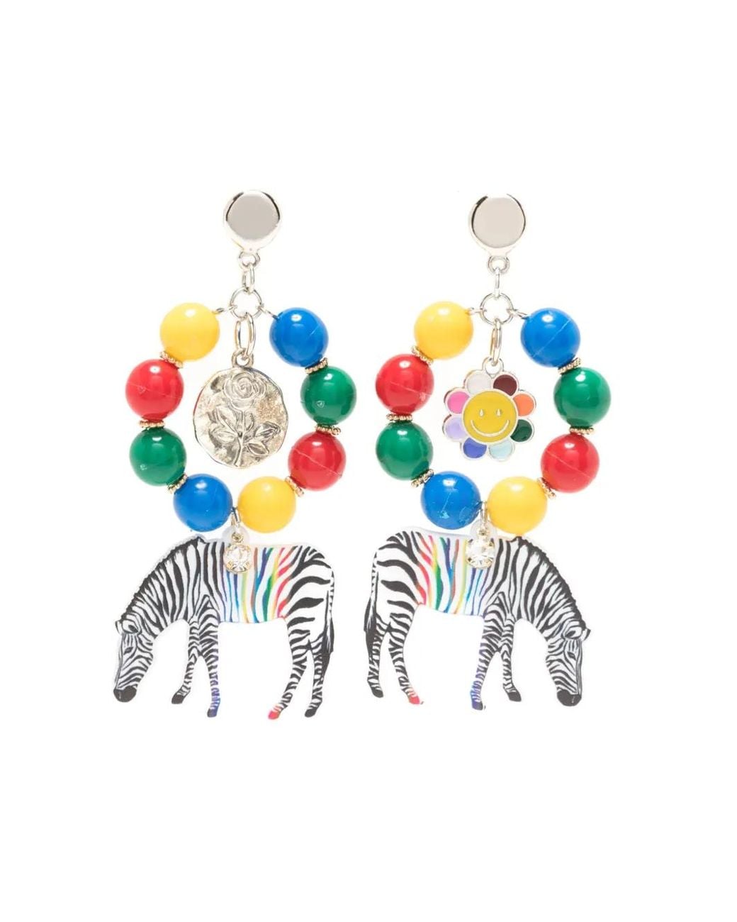 Amir Slama White Zebra-Pendant Earrings