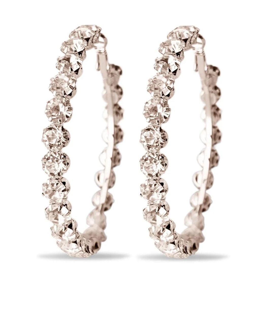 Hzmer Jewelry White Rhinestone-Embellished Hoop Earrings