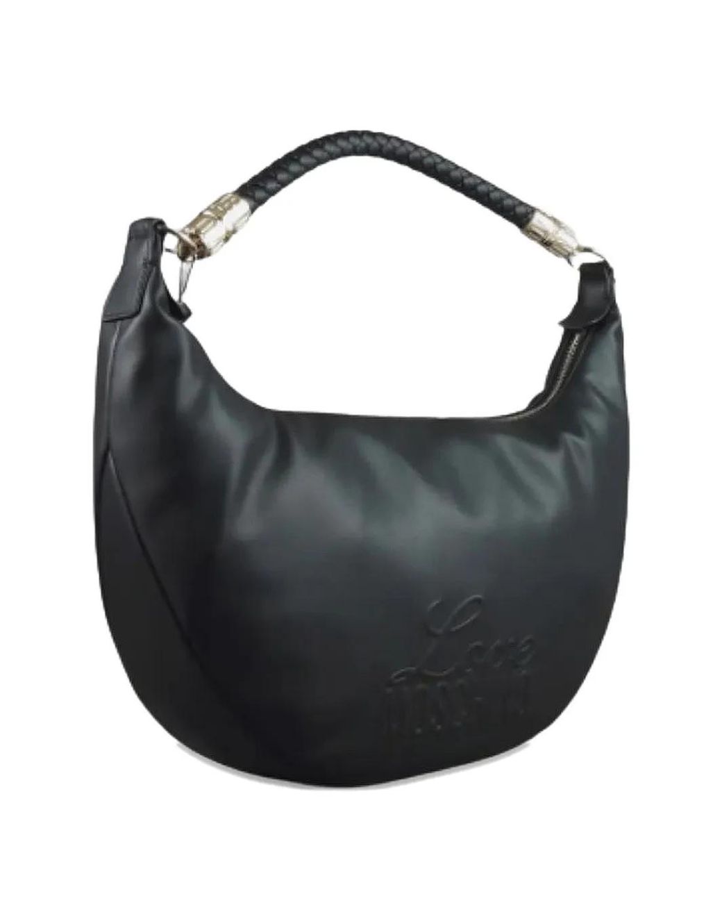 Love Moschino Black Logo-Detail Braided-Handle Tote Bag