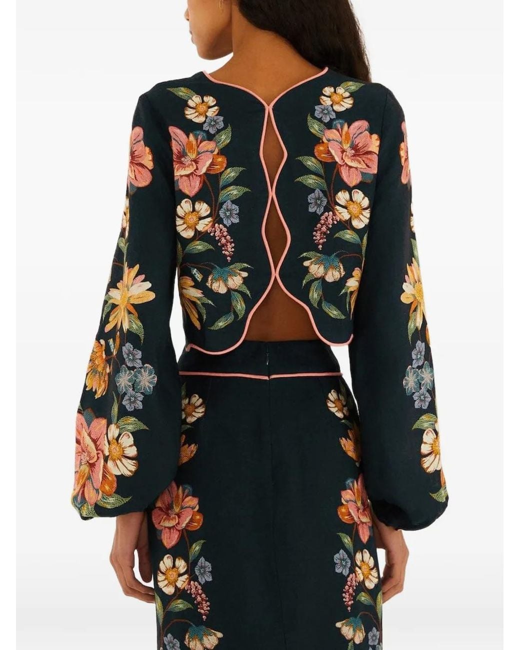 Farm Rio Black Maira Floral Euroflax Premium Linen Top