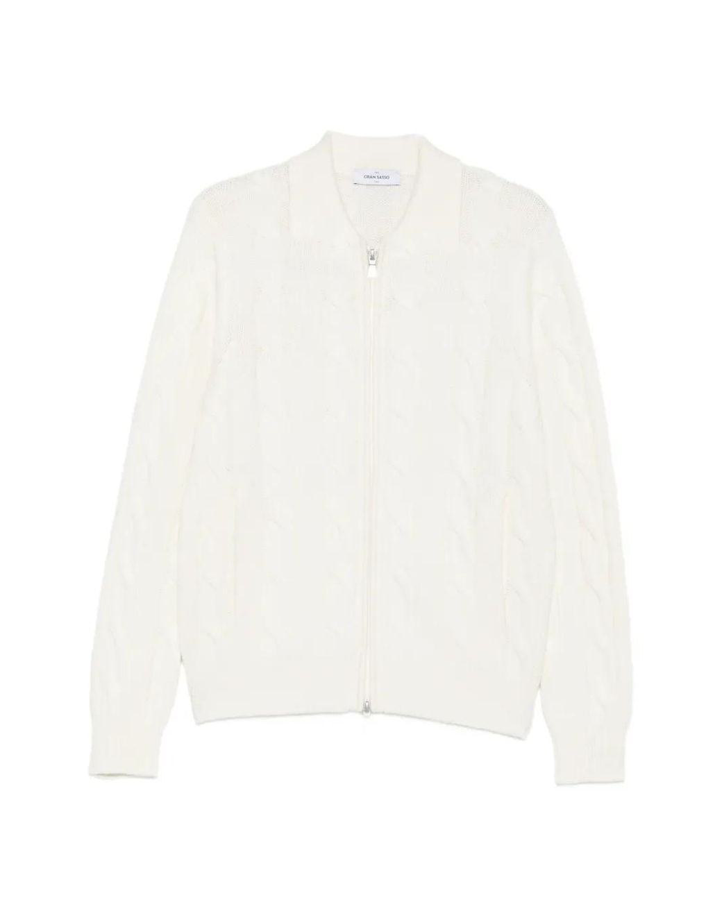 Gran Sasso White Cable-Knit Zip-Up Cardigan for men