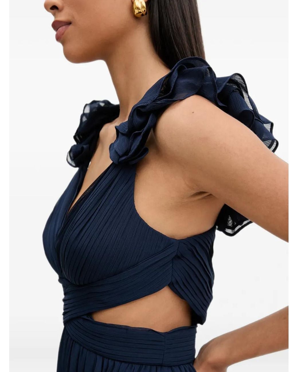 Morgan Blue Ruffled-Strap Cutout Midi Dress